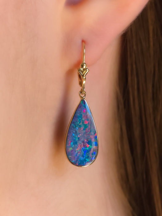 Spectra' Genuine Australian Solid Gold Dangle Opal Earrings 15.6ct O80