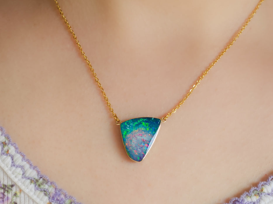 Rainbow Swirl' Large Genuine Australian Opal Pendant Necklace 7.8ct L83