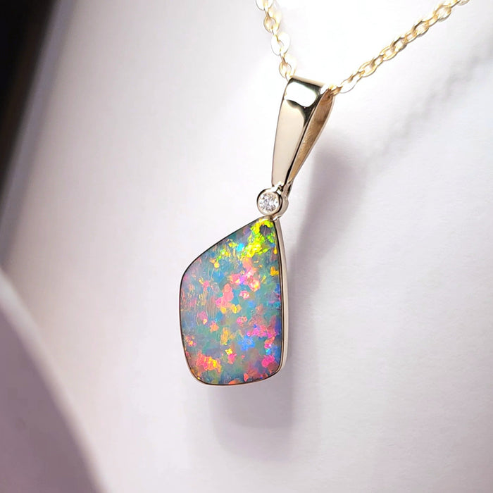 Fire Flower' Australian Opal & Diamond Pendant Super Gem Gift 11.6ct K57