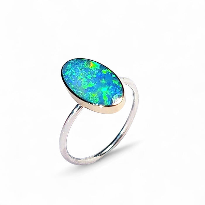 Eremophila' 14k Gold Australian Opal Ring 2.2 g 2-Tone Free Re-Size P29