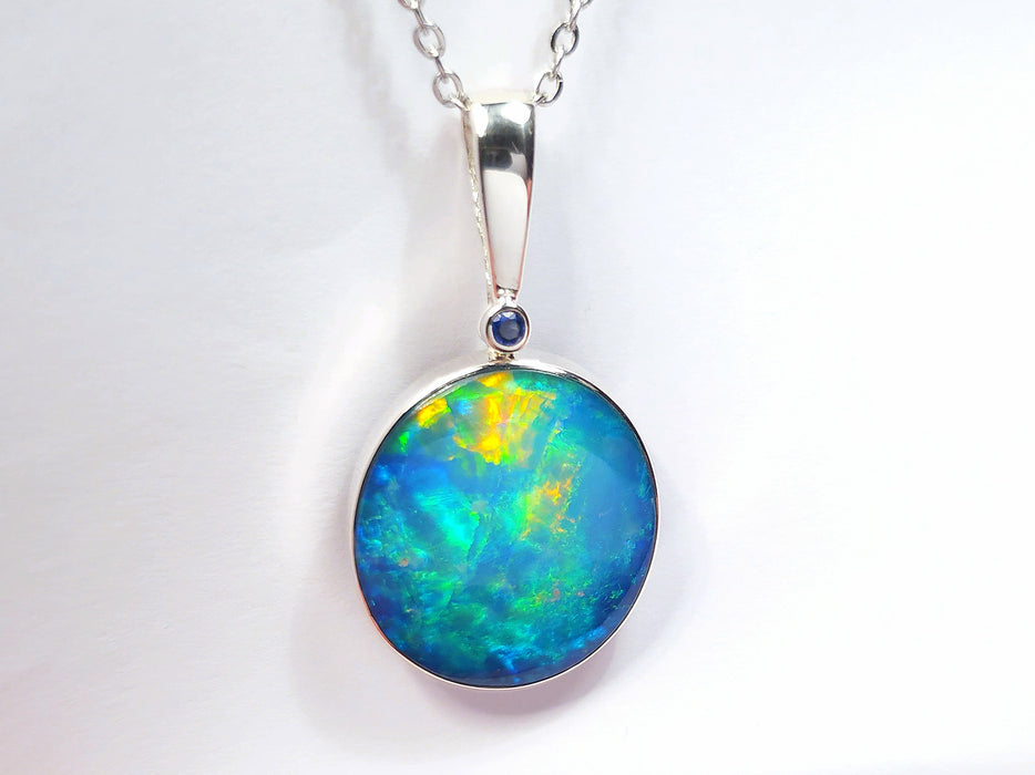 California' Large Australian Silver Opal Pendant Natural Sapphire 21.6ct N07