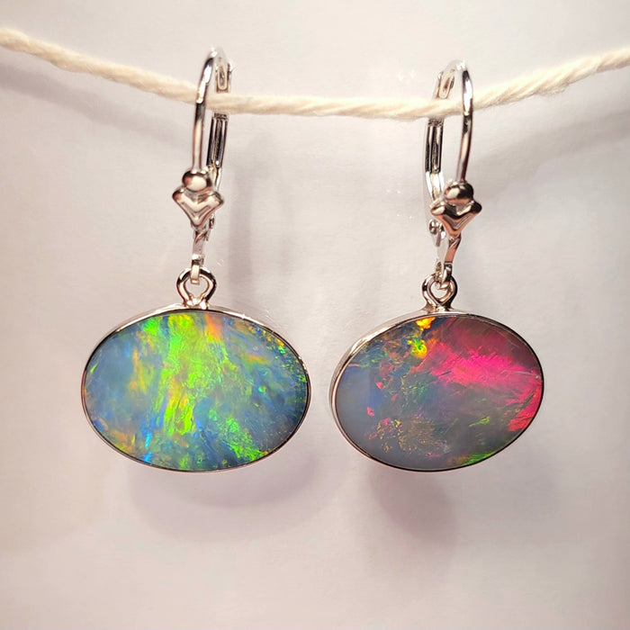 Doppell Wasserfall' Australian Opal Earrings White Gold Gem Gift Jewelry 14.2ct K47