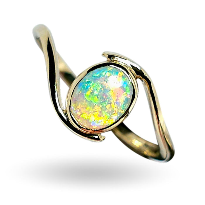 Australian Solid Opal Ring Super Gem Gift 14k Gold 1.7g Sz 7 J35