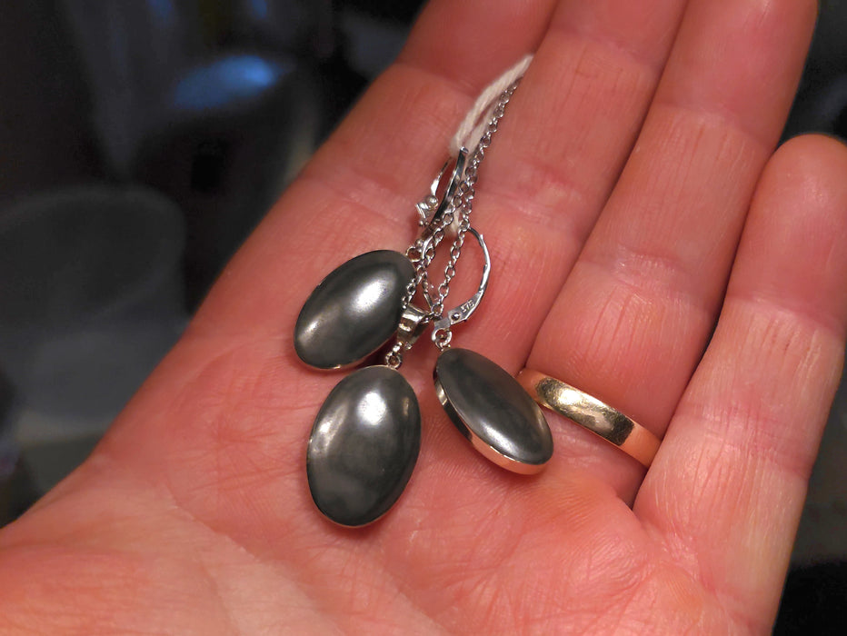 Three Rainbows' 14k White Gold Australian Opal Pendant & Earring Set 28ct O85