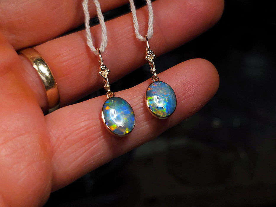 Flammes' Genuine Australian Solid Gold Drop Opal Earrings 10.5ct O76