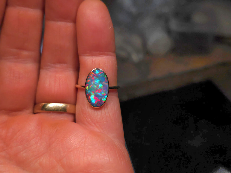 Estrelas' 14k Gold Australian Opal Ring 2.6g Free Re-Size P04
