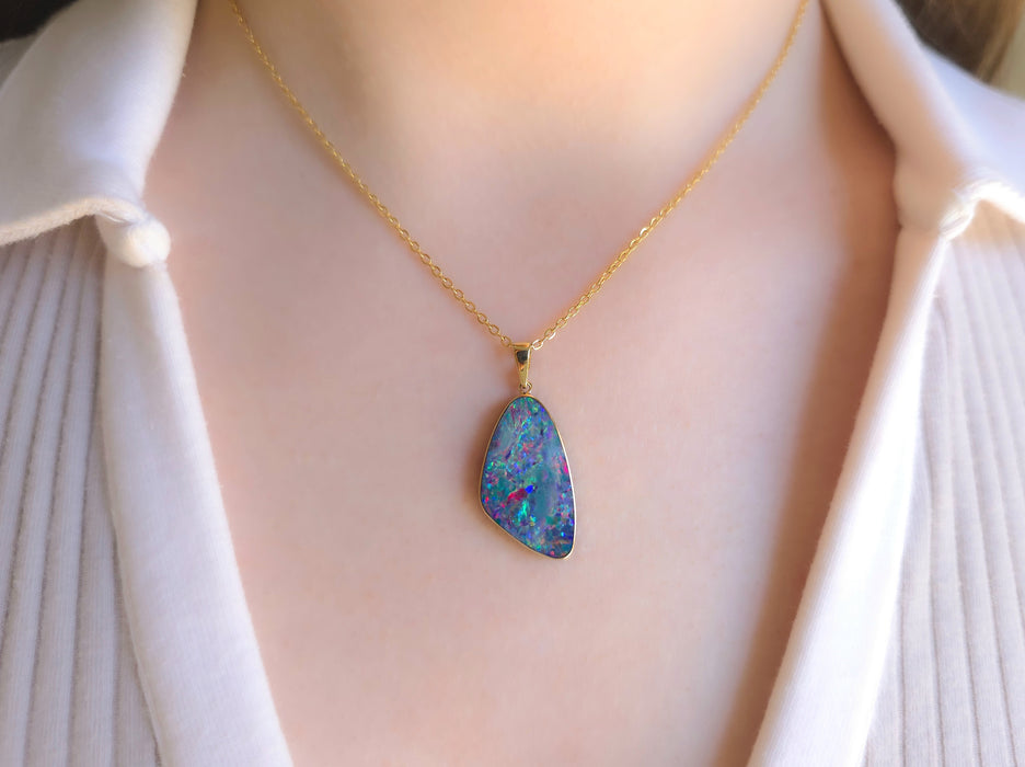 Eclats Pastels' Genuine Australian Opal Pendant 14k Gem Gift 11.5ct O92