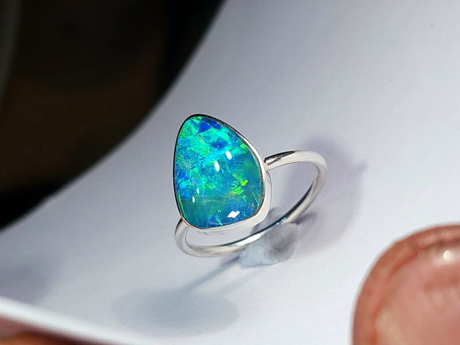 Plasma' Genuine Australian Opal Ring 925 Silver Free -Size 2.3g P44