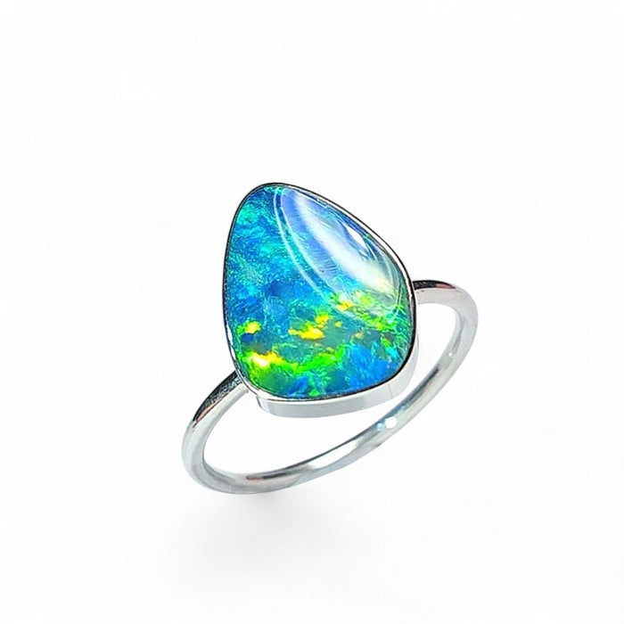 Plasma' Genuine Australian Opal Ring 925 Silver Free -Size 2.3g P44