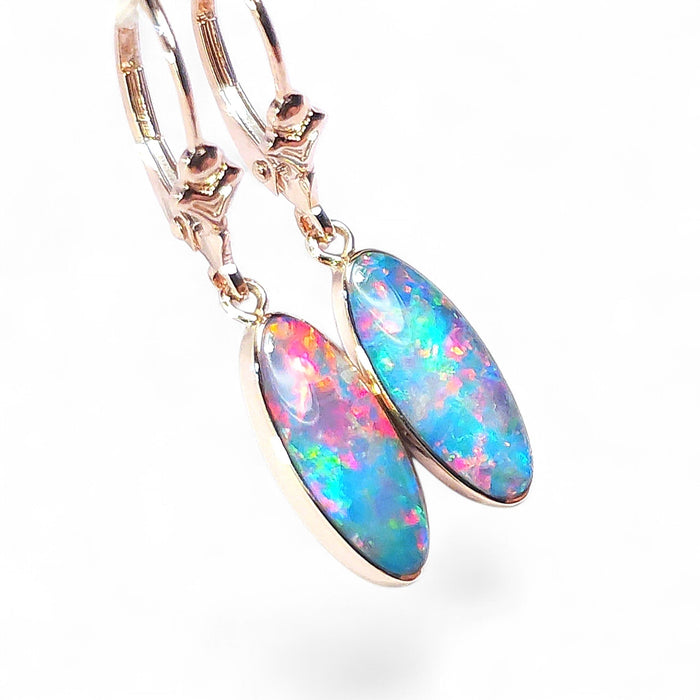 Laserblume' Australian Opal Earrings Pink Gold Dangle Jewelry Gems 9ct P48