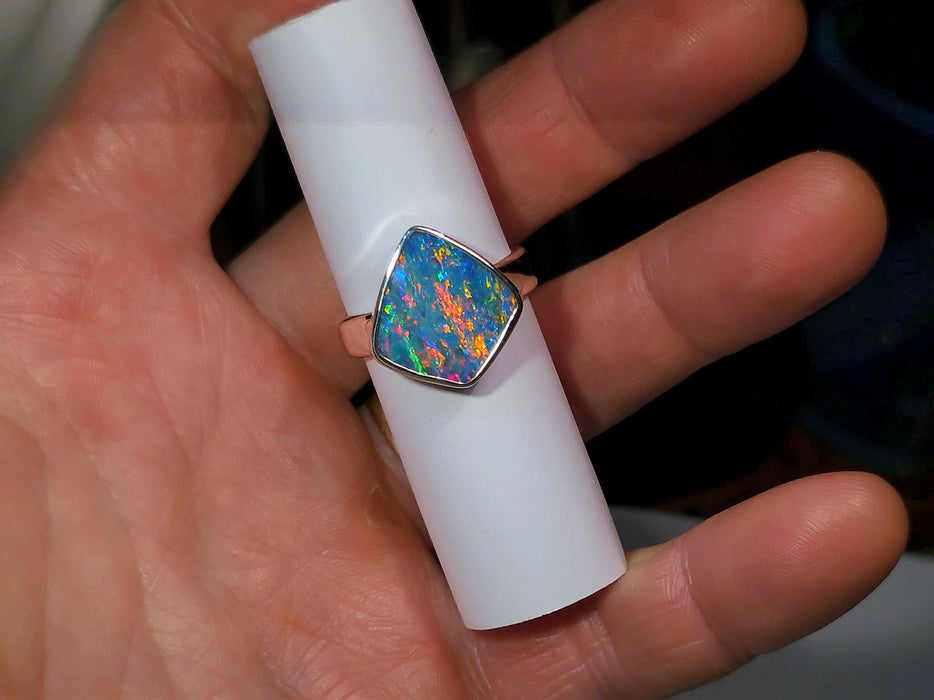 Neo Arco' Large Unisex Australian Opal Silver Ring 8.8g Free Re-Size Q27
