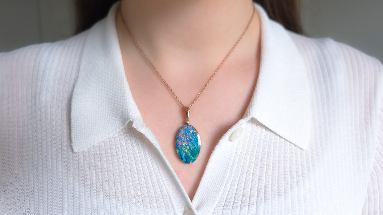 Rosa Royale' Rare Super Gem Opal & Diamond Pendant 14k Rose Gold 21.6ct P67