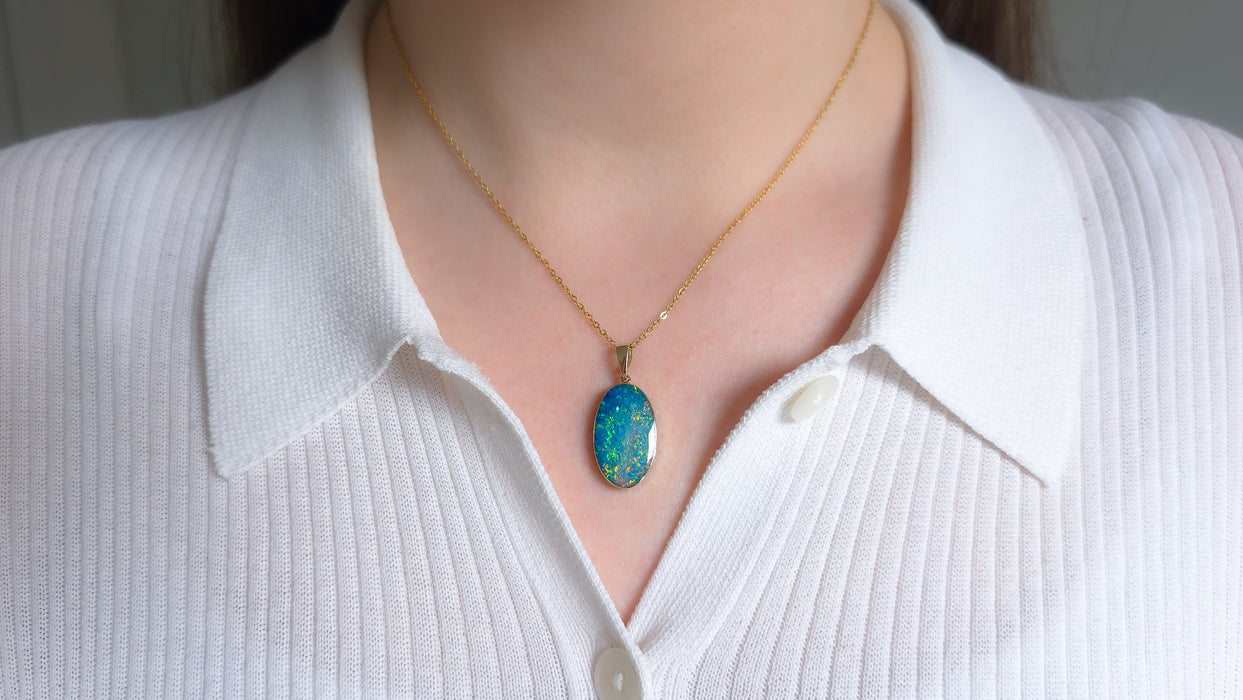 Diluvio' Genuine Australian Opal Pendant 14k Gem Gift 1.92g Q76
