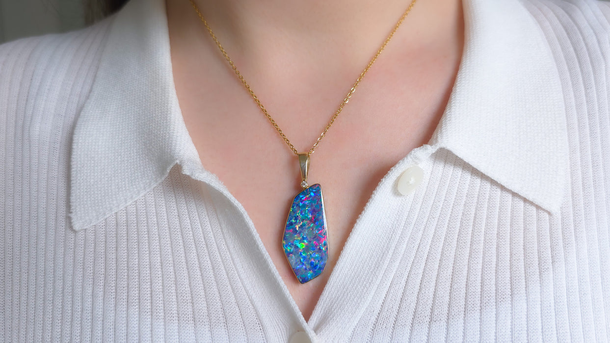 Rosetta' Australian Opal & Diamond Pendant Rare Gem Gift 22ct O95