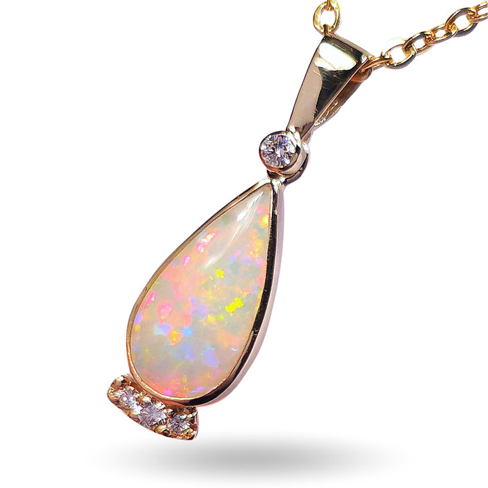 Diamante Flora' Australian Opal & Diamond Pendant Solid Gem Gift 4.8ct L04