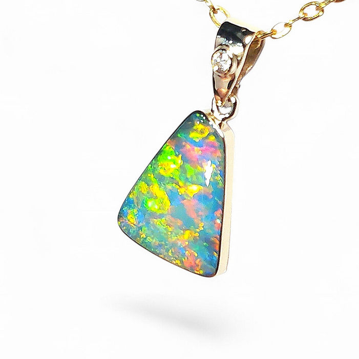 Nefer' Australian Opal & Diamond Pendant Rare Gem Gift 1.2gct P59