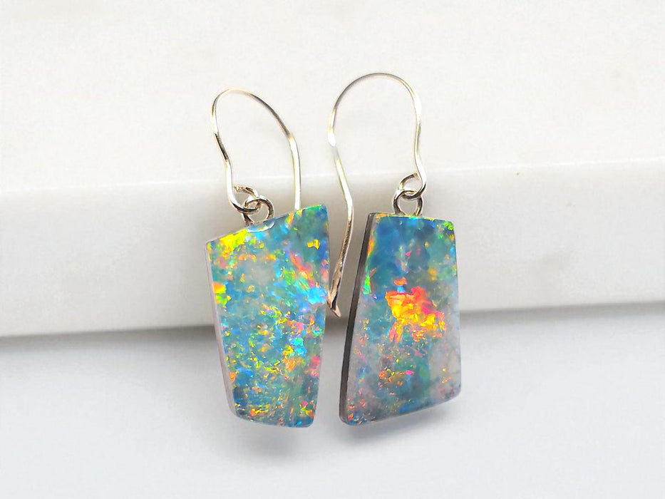 Avant Garde' Australian Opal Dangle Doublet Earrings 14k Gold 9.5ct P13