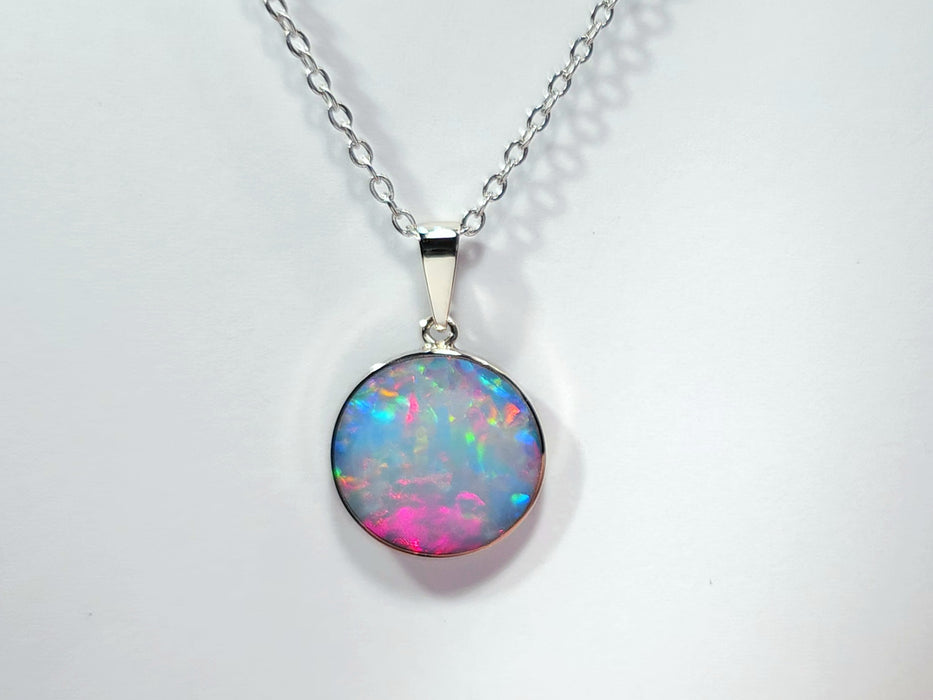 Circulus Ignis' Rare Australian Opal Pendant 14k White Gold Gift 1.66g Q70