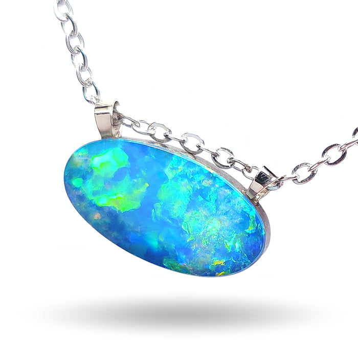 Verde Regale' Bright Australian Opal Pendant 14k White Gold Doublet 4.9ct N95