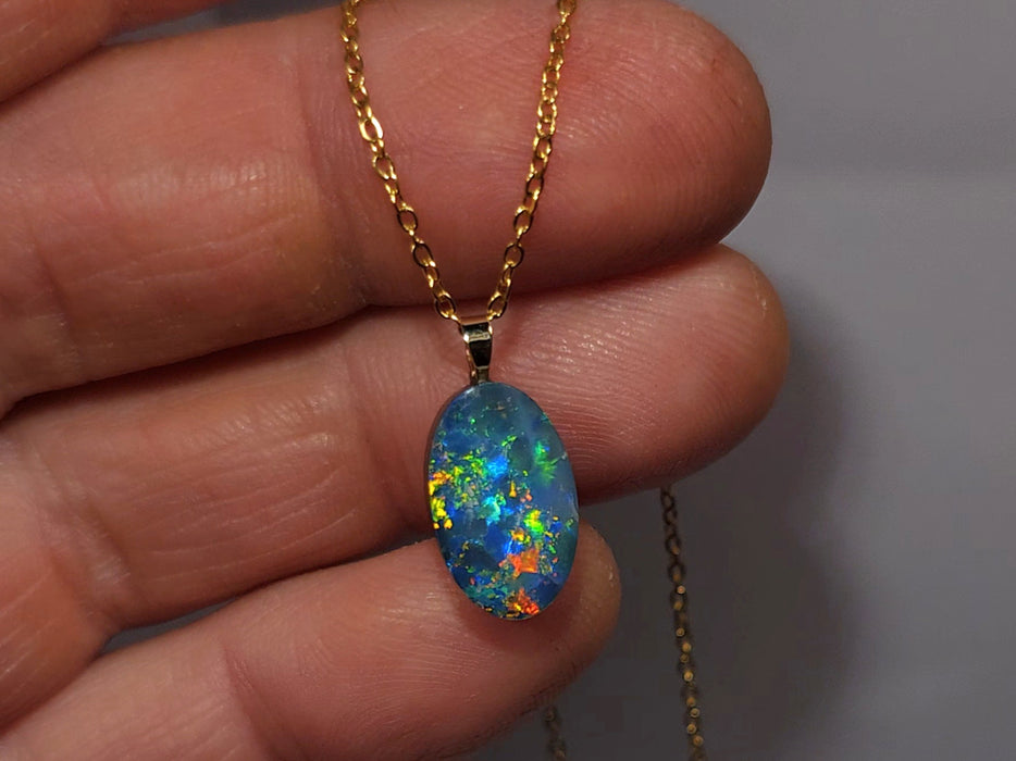 Feu Noir' Australian 14k Gold Opal Doublet Pendant Gift 0.8g Q94