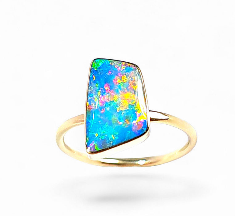 Sparkleton' 14k Gold Australian Opal Ring 2.3g Free Re-Size P32