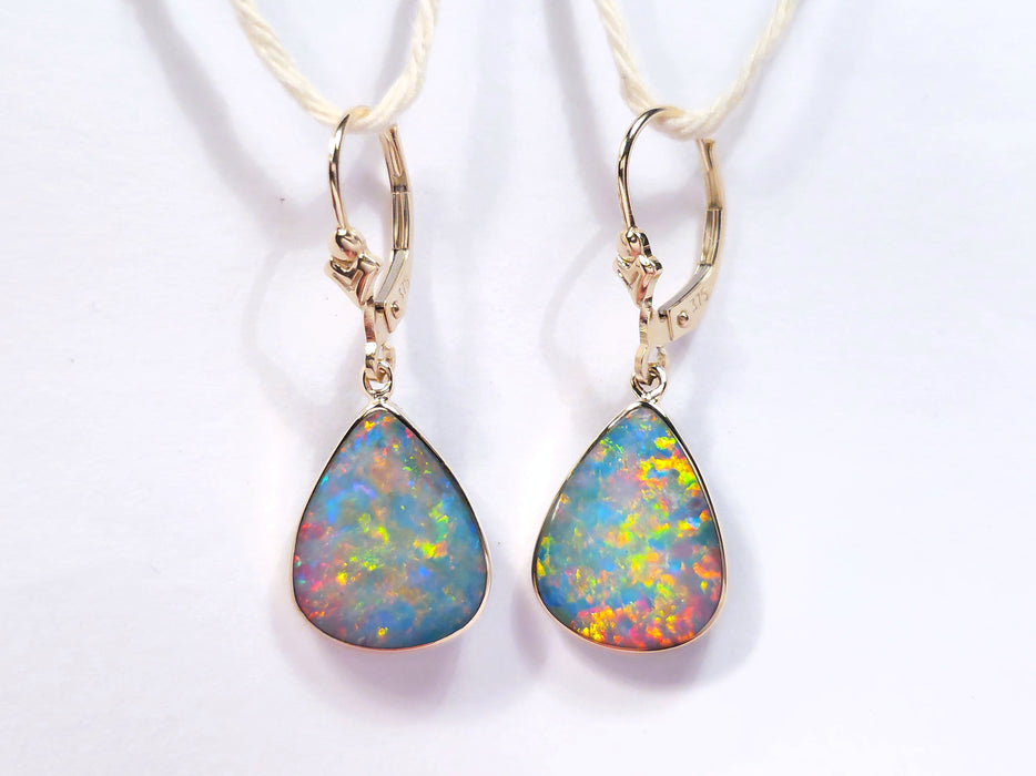 Kea Loa' Genuine Australian Solid Gold Dangle Opal Earrings 14.2ct O77