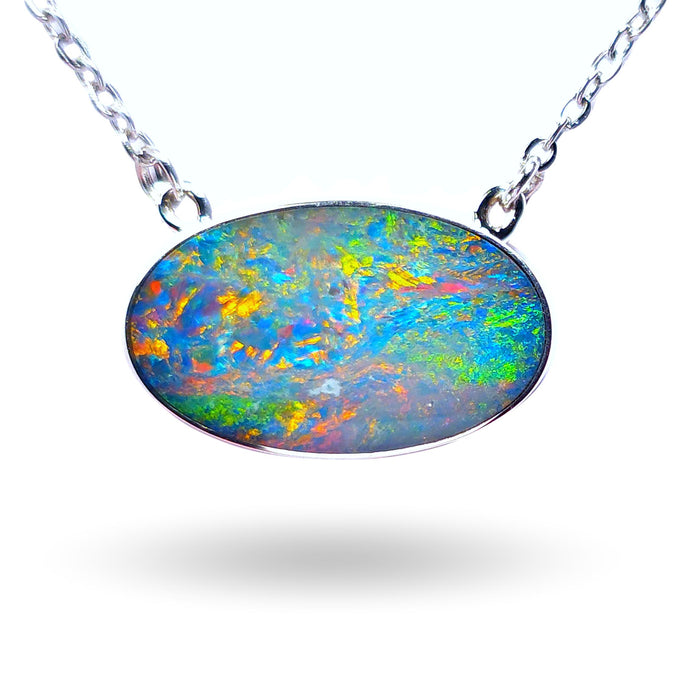 Teal Garten' Large Genuine Australian Opal Silver Pendant Necklace 9.4ct L82