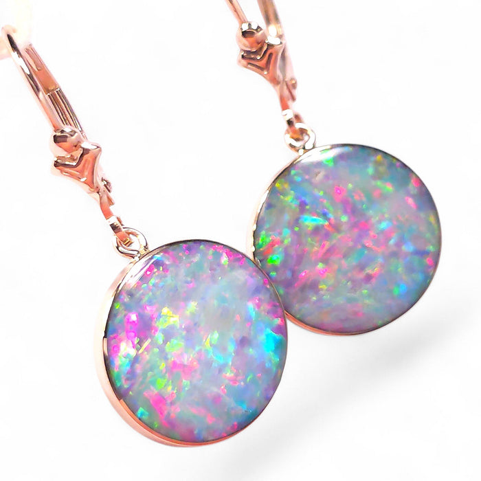 Pink Eclipse' Australian Opal Earrings Pink Gold Dangle Jewelry Gems 15ct O81