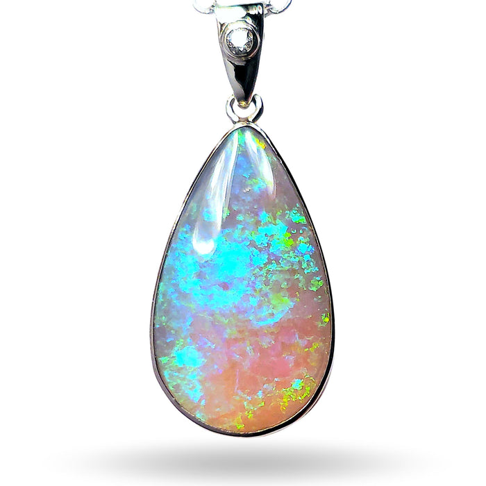 Ice Queen' Rare Australian Solid Opal & Diamond 14k White Gold Pendant 8.7ct M48