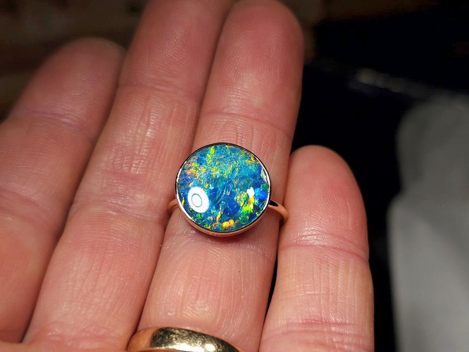 Earth' 14k Gold Australian Opal Ring 2.9g Free Sizing R04