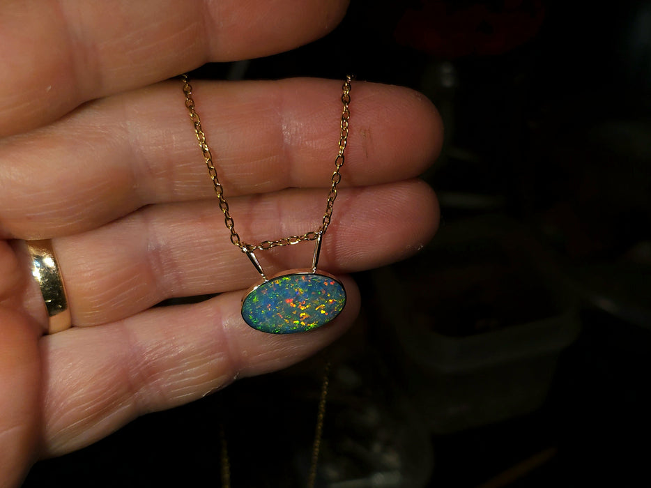 Sparkler' Genuine Australian Opal Pendant 14k Gem Gift 1.54g Q02