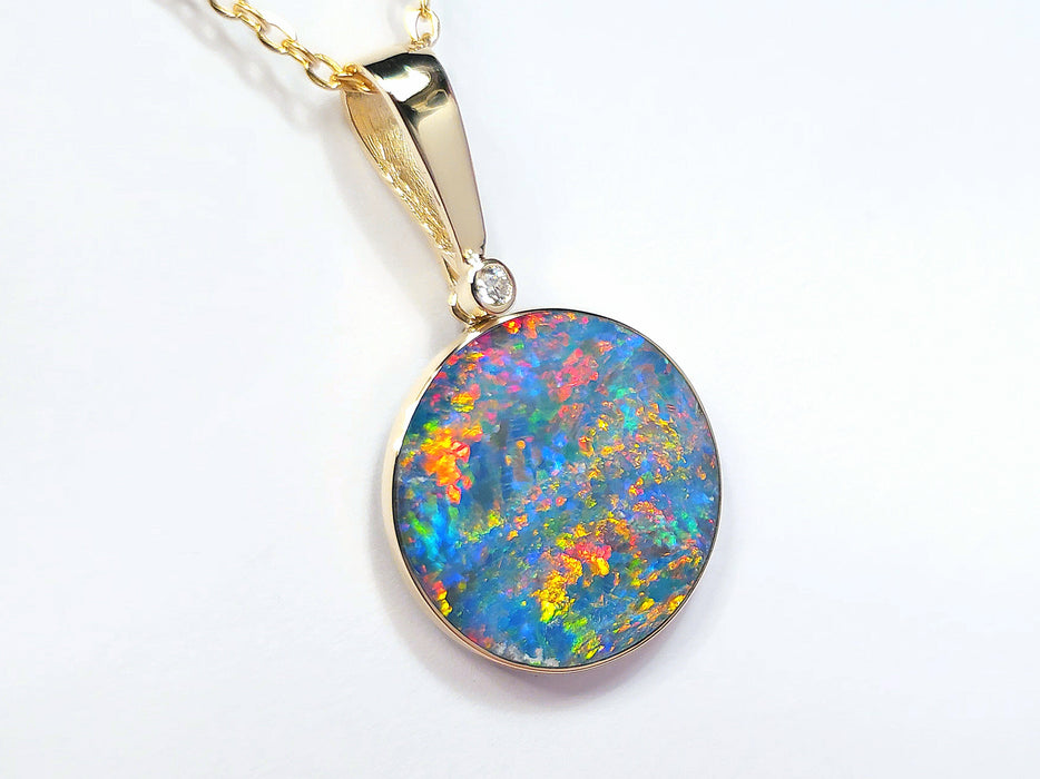 Orbe De Fue' Australian Opal & Diamond Pendant Rare Gem Gift 14.1ct N09