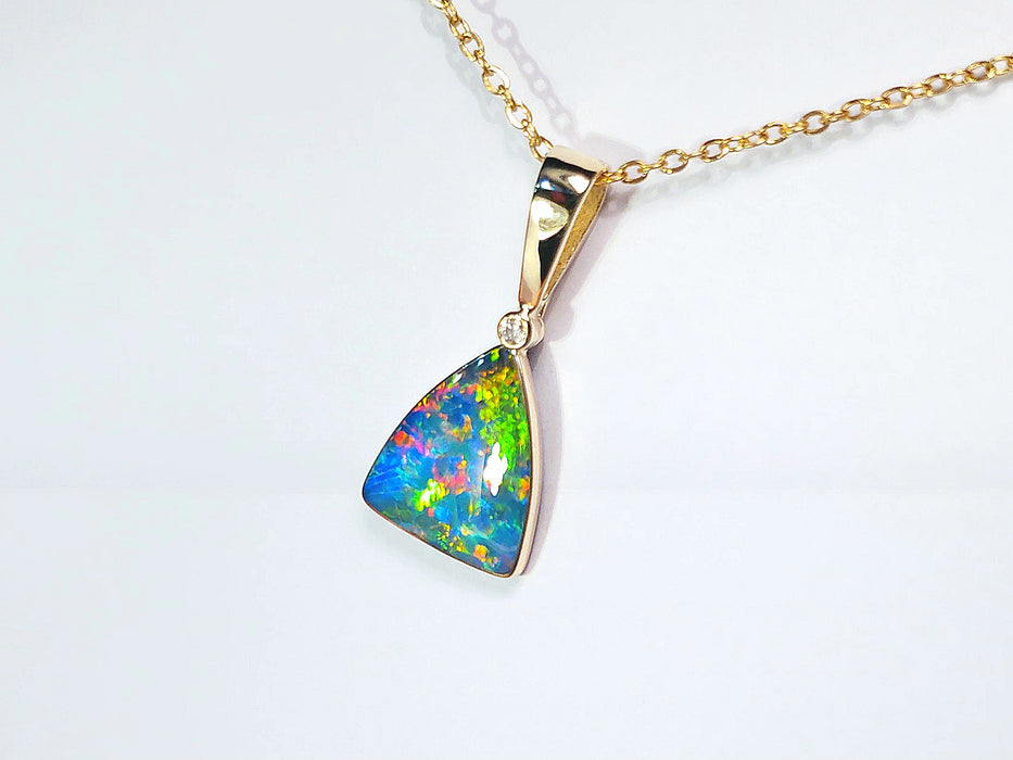 Chartres' Rare Super Gem Opal & Diamond Pendant 14k Gold 10.5ct P64