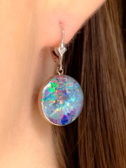 Fluers De Glace' Australian Opal Solid White Gold Dangle Earrings 21ct O84