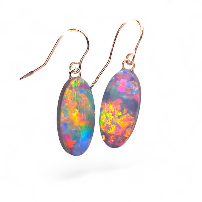 Sternenlohe' Australian Opal Dangle Doublet Earrings 14k Gold 6.6ct P21
