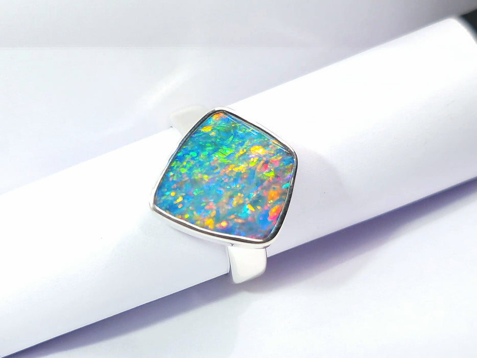 Neo Arco' Large Unisex Australian Opal Silver Ring 8.8g Free Re-Size Q27