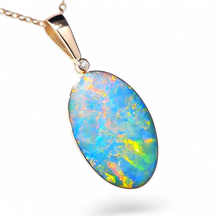 Rosa Royale' Rare Super Gem Opal & Diamond Pendant 14k Rose Gold 21.6ct P67