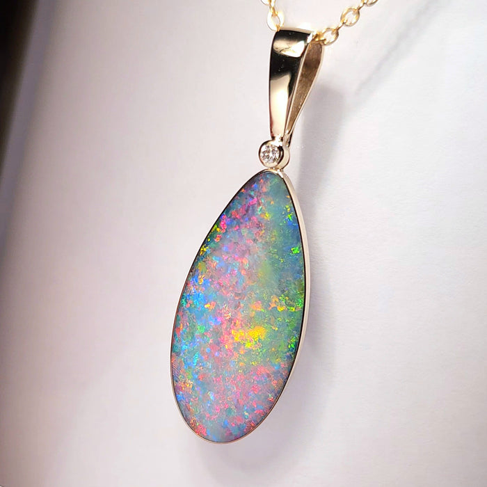 Spring Rain' Large Genuine Australian Opal & Diamond Pendant 18ct K53