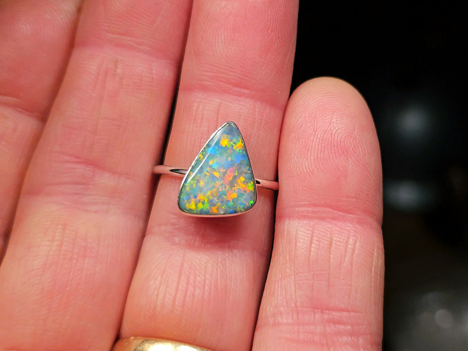 Eirwen' Genuine Australian Opal Ring 925 Silver Sz 7 Free Re-Size O34