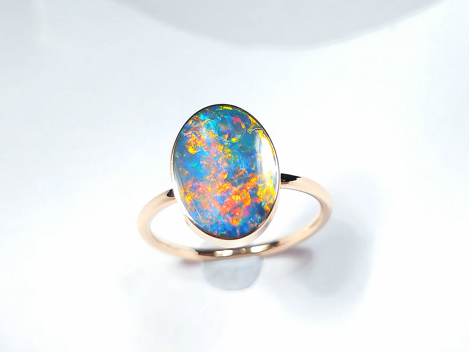 Boquet' 14k Pink Gold Rare Australian Opal Ring 2.3g Free Re-Size N26