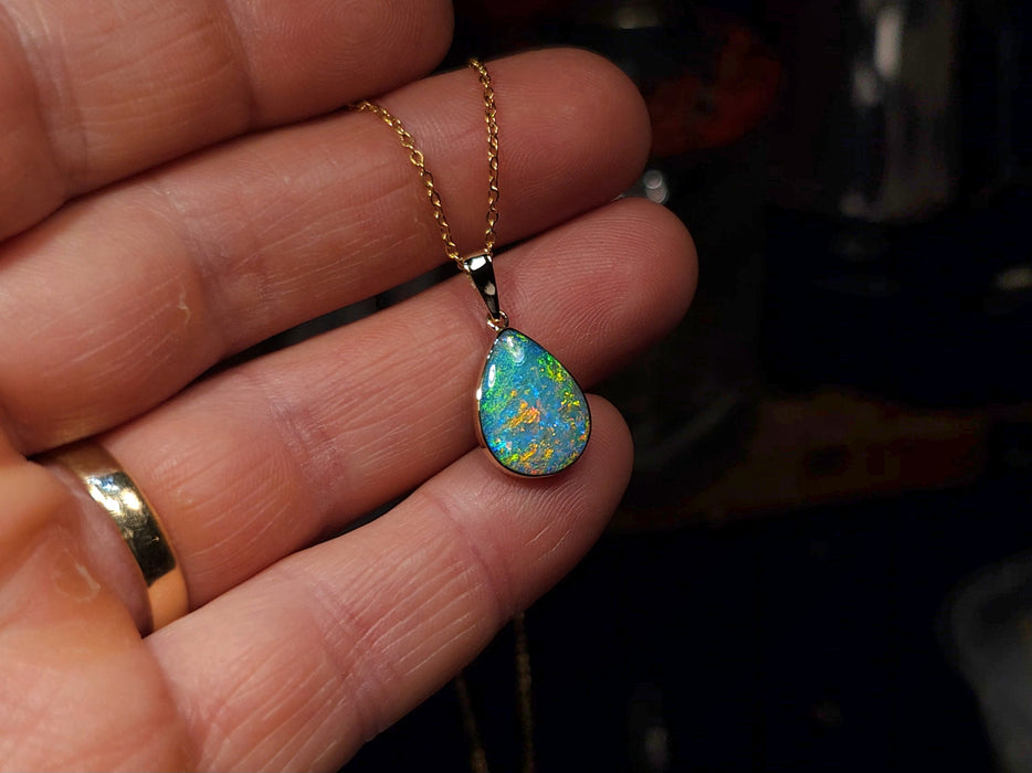Shizuku' Rare Genuine Australian Opal Pendant 14k Gem Gift 1.3g Q72