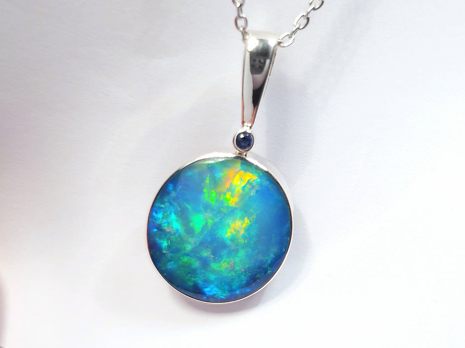 California' Large Australian Silver Opal Pendant Natural Sapphire 21.6ct N07