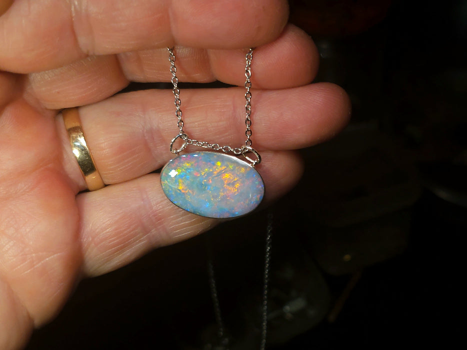 Venus' Large Genuine Australian Opal Pendant Silver Gem Gift P96