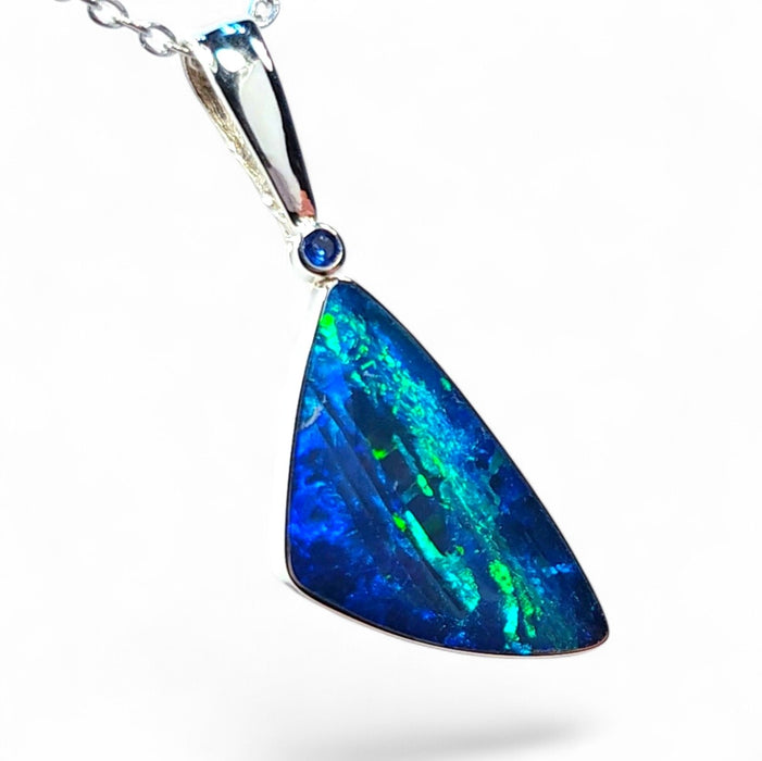 Rigel' Large Australian Silver Opal Pendant Natural Sapphire 2.7g Q57