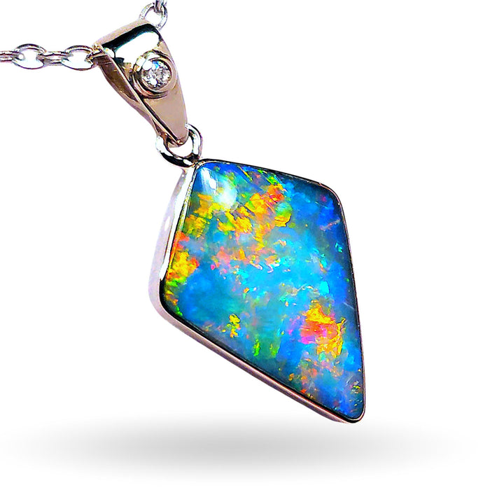 Cosmic Raro' Australian Opal & Diamond Pendant 14K White Gold 7ct M22