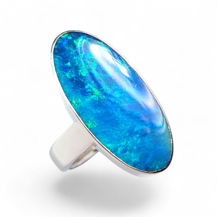 Neptune' Large Unisex Australian Opal Silver Ring 9.9g Free Re-Size Q31
