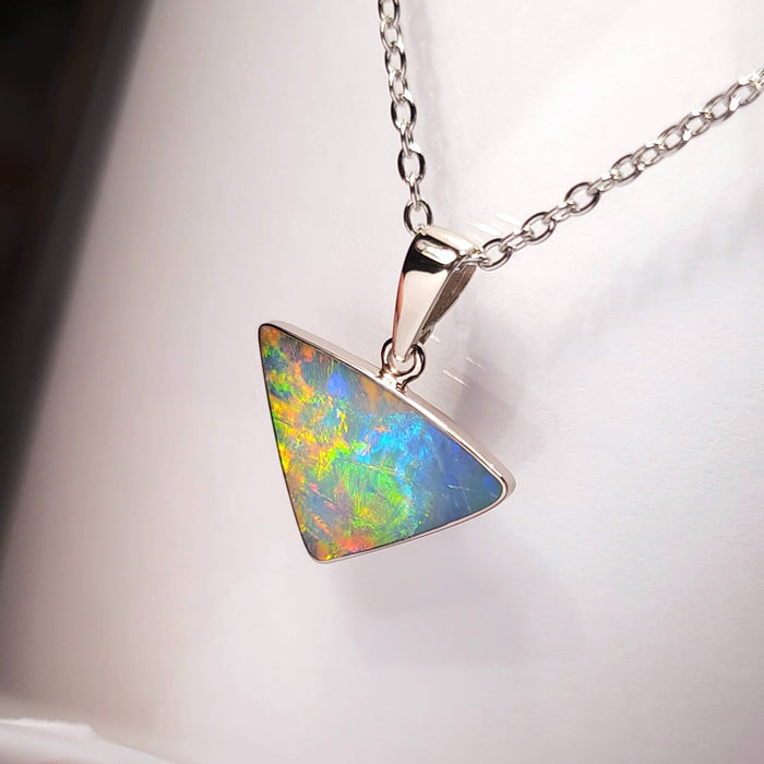 Electrum' Australian Opal Pendant Jewelry 5.2ct 14k White Gold Gem K52