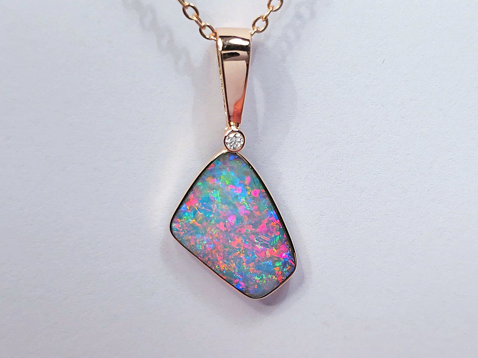 Rosaregale' Australian Opal & Diamond Pendant Gem Gift 14k Pink Gold 12ct O37