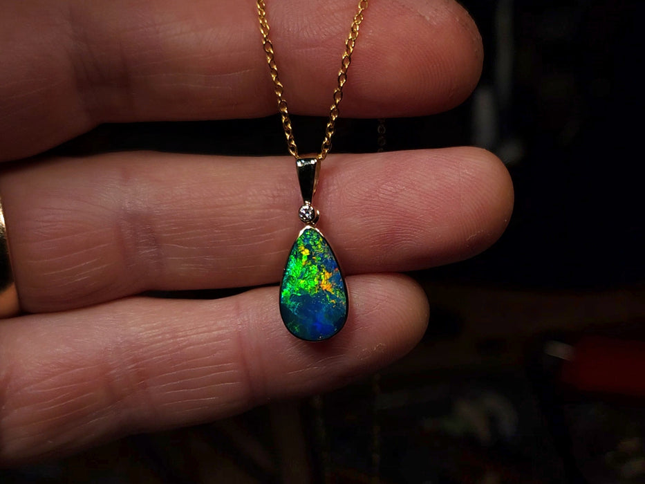 Parhelion' Australian Opal & Diamond Pendant Rare Gem Gift 1.26g Q55
