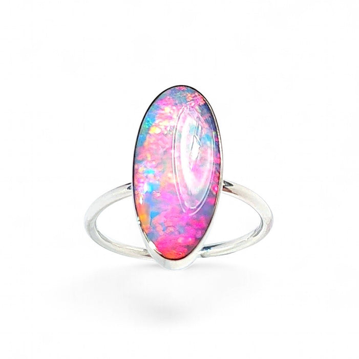 Sol Rosa' Genuine Australian Opal Ring 925 Silver Sz 7 Free Re-Size P40